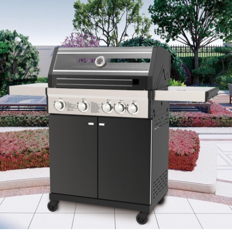 Luxusní venkovní zahrada plynové grily Bezkouřový gril Gril Home Party BBQ gril Trolley s skříněmi Kola Nerezová ocel