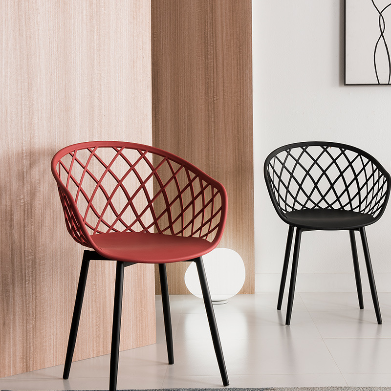 Moderní venkovnínábytek pp plastový kovový rám Chaises plastique křeslo červené zahradní židle